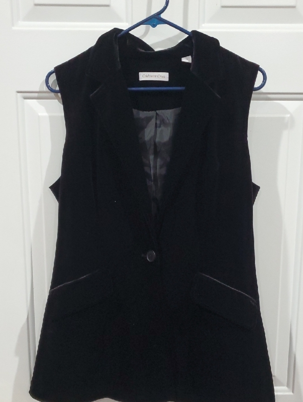 Coldwater Creek Black Velvet Sleeveless Blazer Vest Size 10